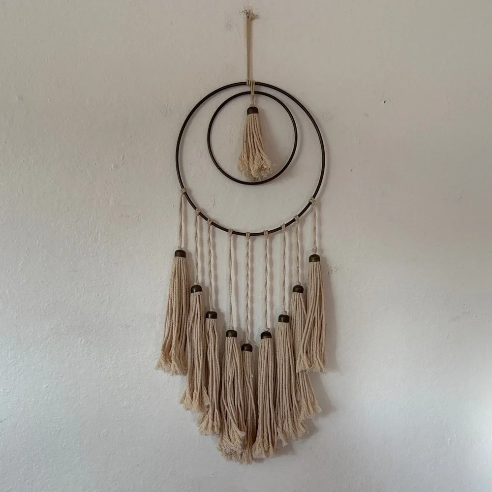 Rings and Tassels Wall Decor in Brown and Cream 30”x10”